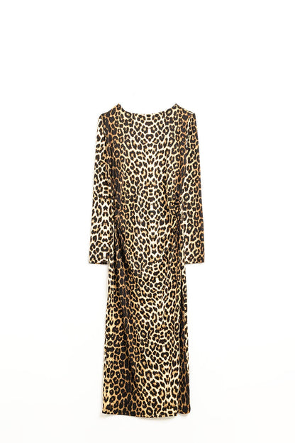 Fierce Elegance Pleated Leopard Dress