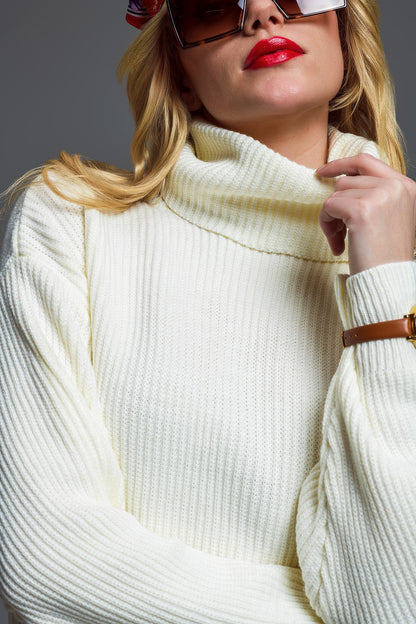 Cozy Vibes Turtleneck Knit Dress in Cream