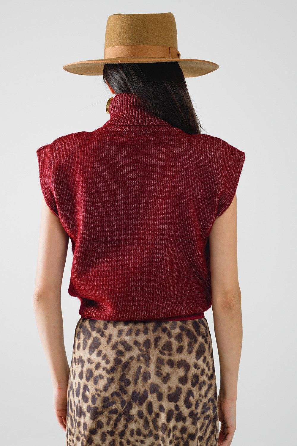 Bordeaux Turtleneck Sleeveless Sweater