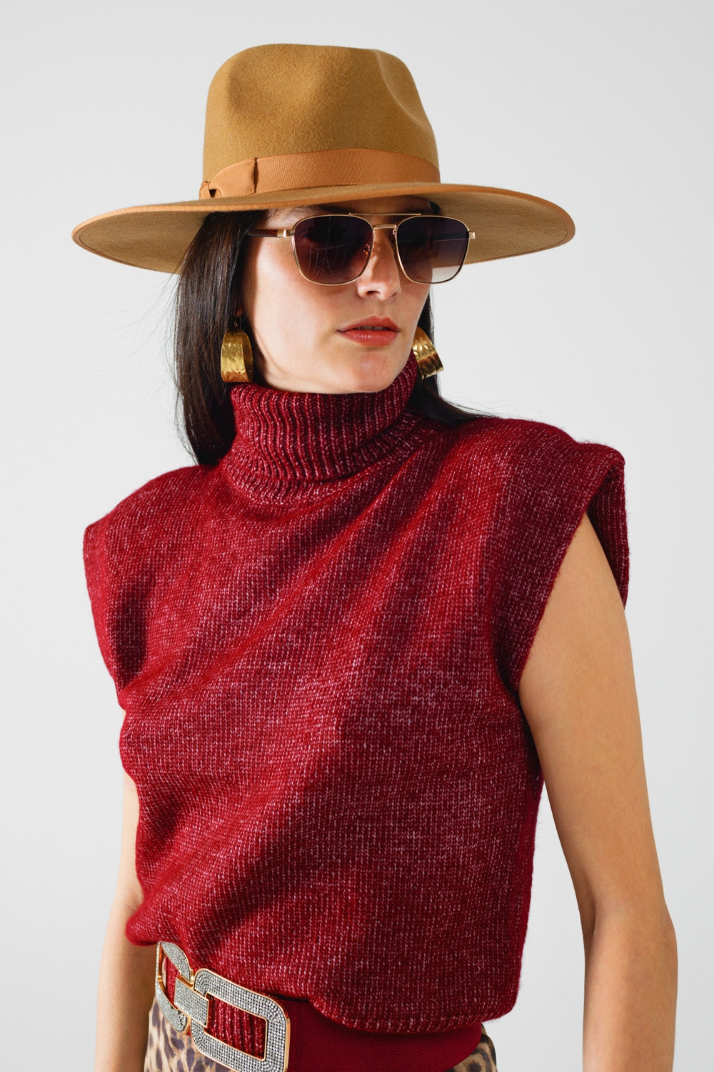 Bordeaux Turtleneck Sleeveless Sweater