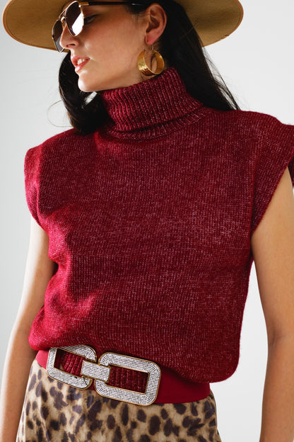 Bordeaux Turtleneck Sleeveless Sweater