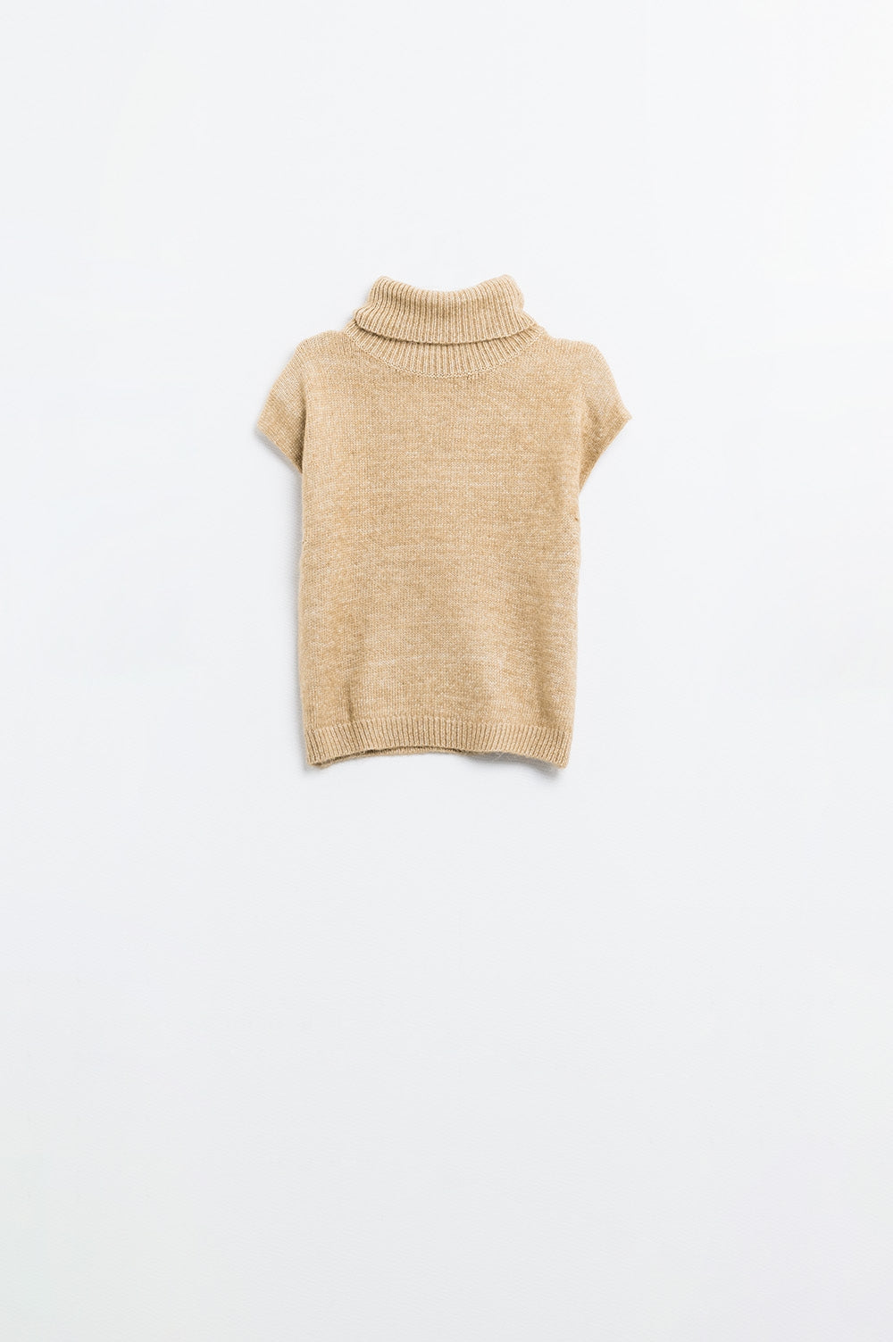 Camel Turtleneck Sleeveless Sweater